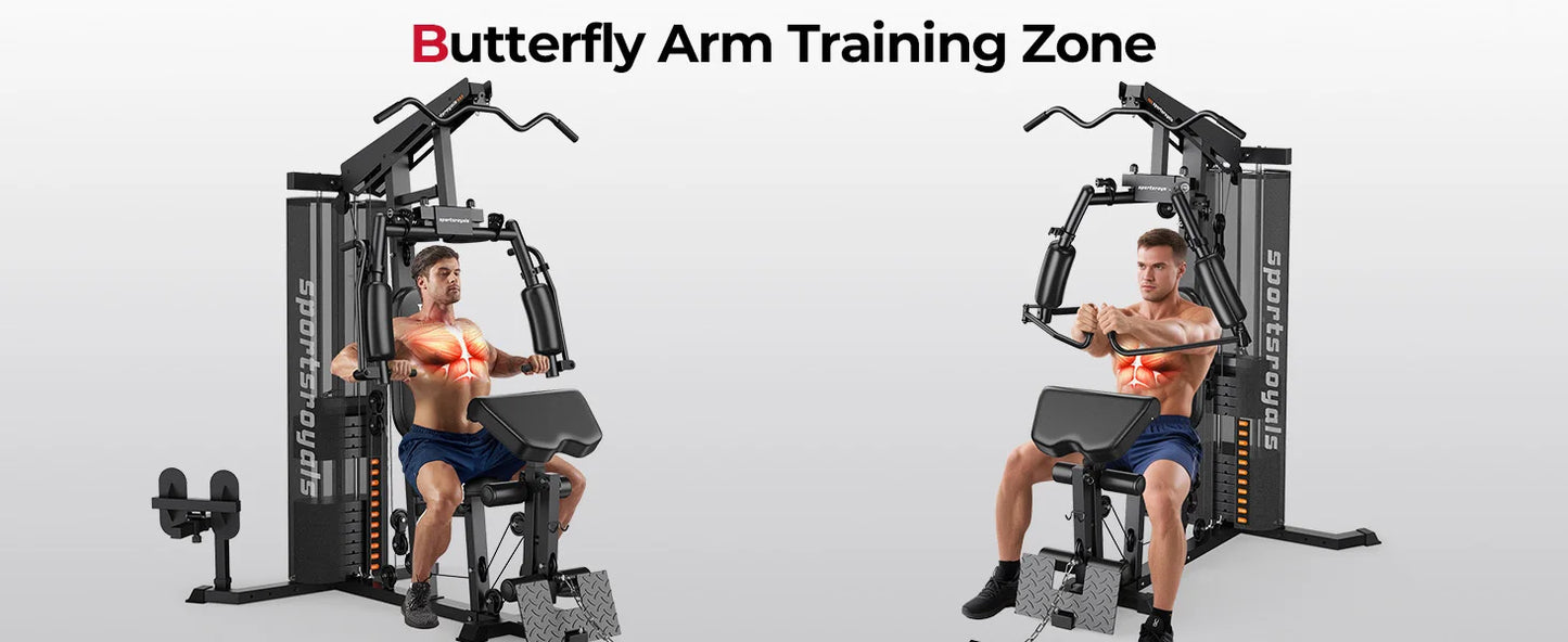 Sportsroyals Home Gym Equipment, 150LBS Weight Stack, Full Body Workout Machine with Pulley System for Strength Training