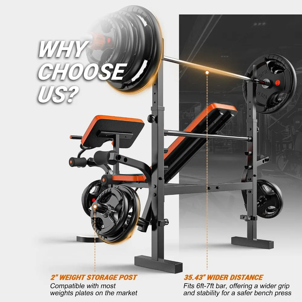 6-in-1 Weight Bench, 770LBS Capacity with Leg Extension, Adjustable for Home Gym