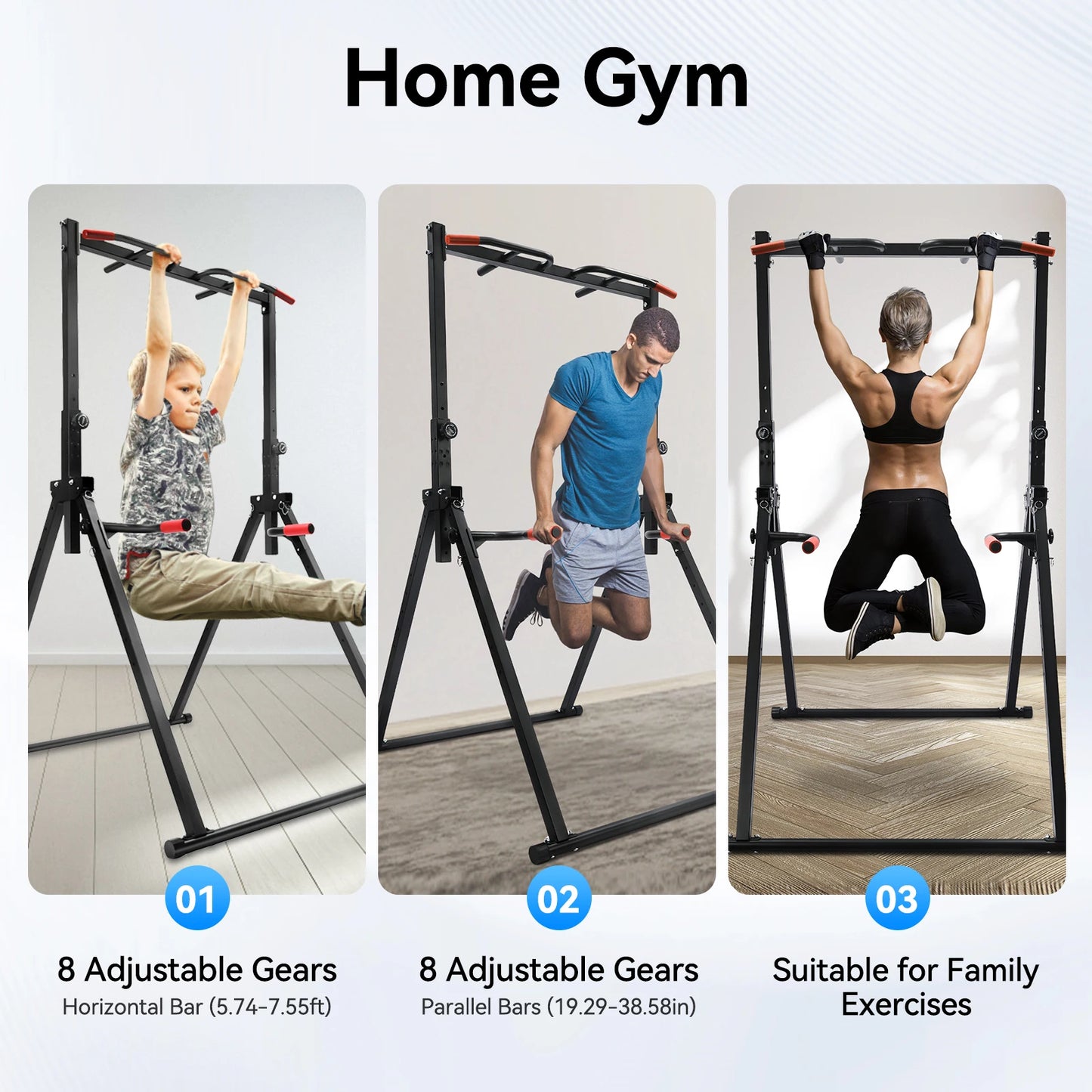 Pull Up Bar, 440LBS Weight Capacity, Power Tower Workout Dip Station Height Adjustable Free Standing for Strength Training