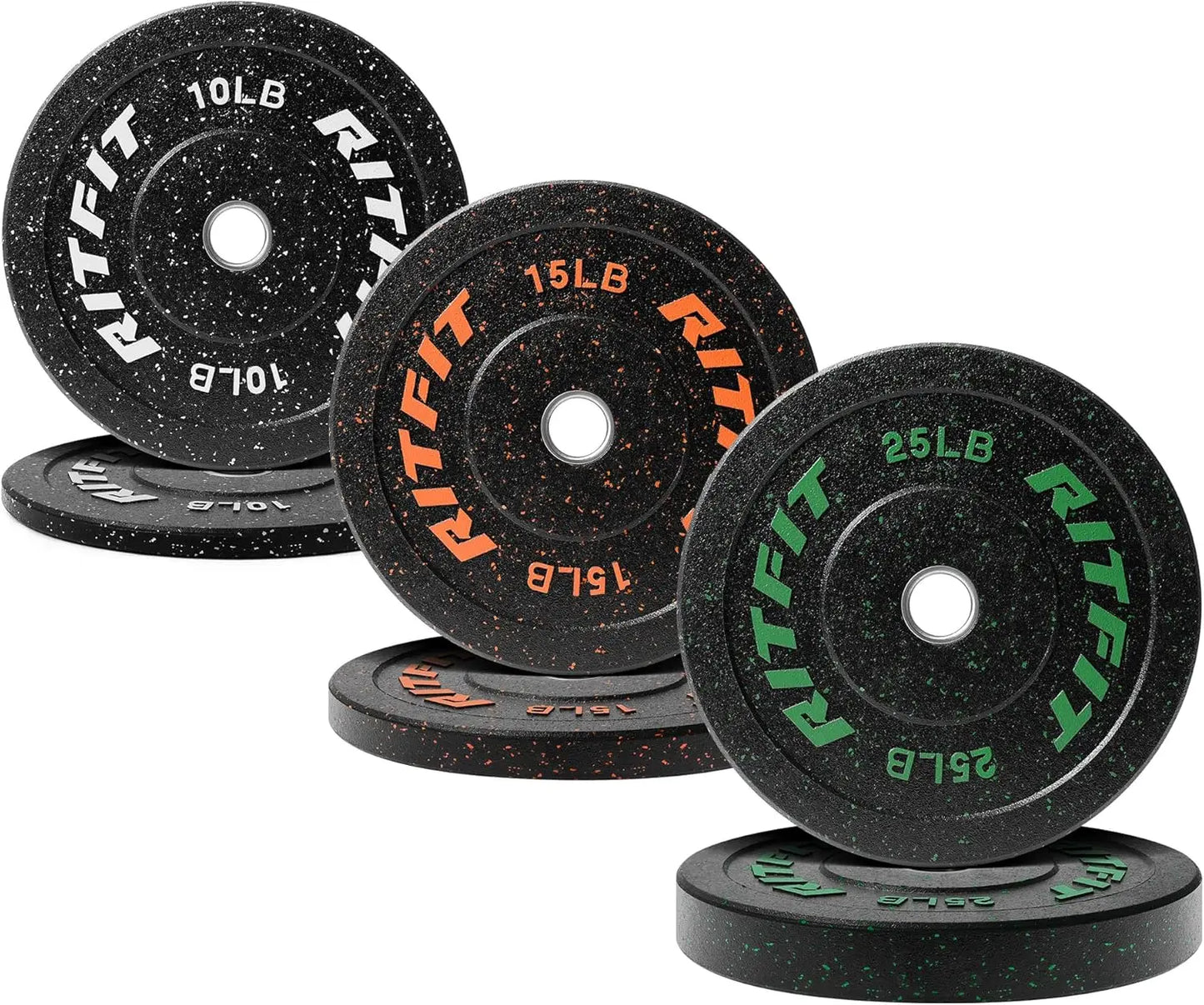 Bumper Plates, Colored Fleck-Rubber Weight Plates with Steel Insert, 2-inch Weight Plates for Weight Lifting, 100 LB Set