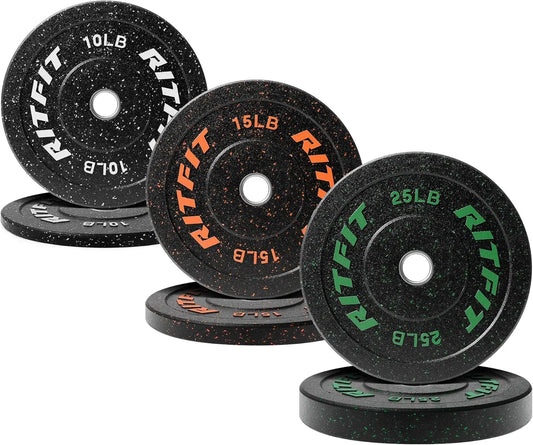 Bumper Plates, Colored Fleck-Rubber Weight Plates with Steel Insert, 2-inch Weight Plates for Weight Lifting, 100 LB Set