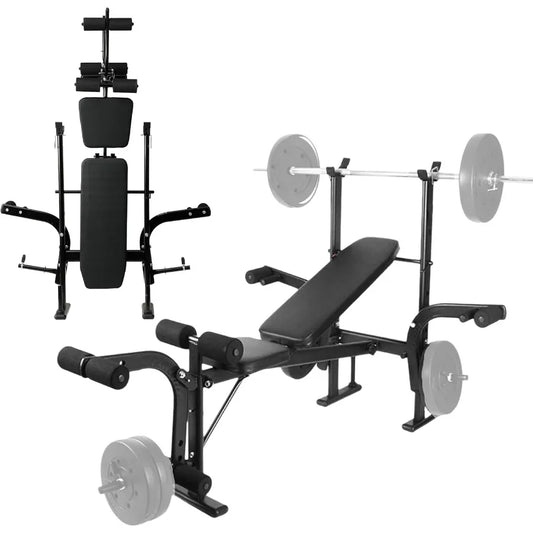 Standard Weight Bench, 800LBS Weight Bench Set with Squat Rack,Preacher Curl Pad and Leg Extension, Flat Incline Decline Workout