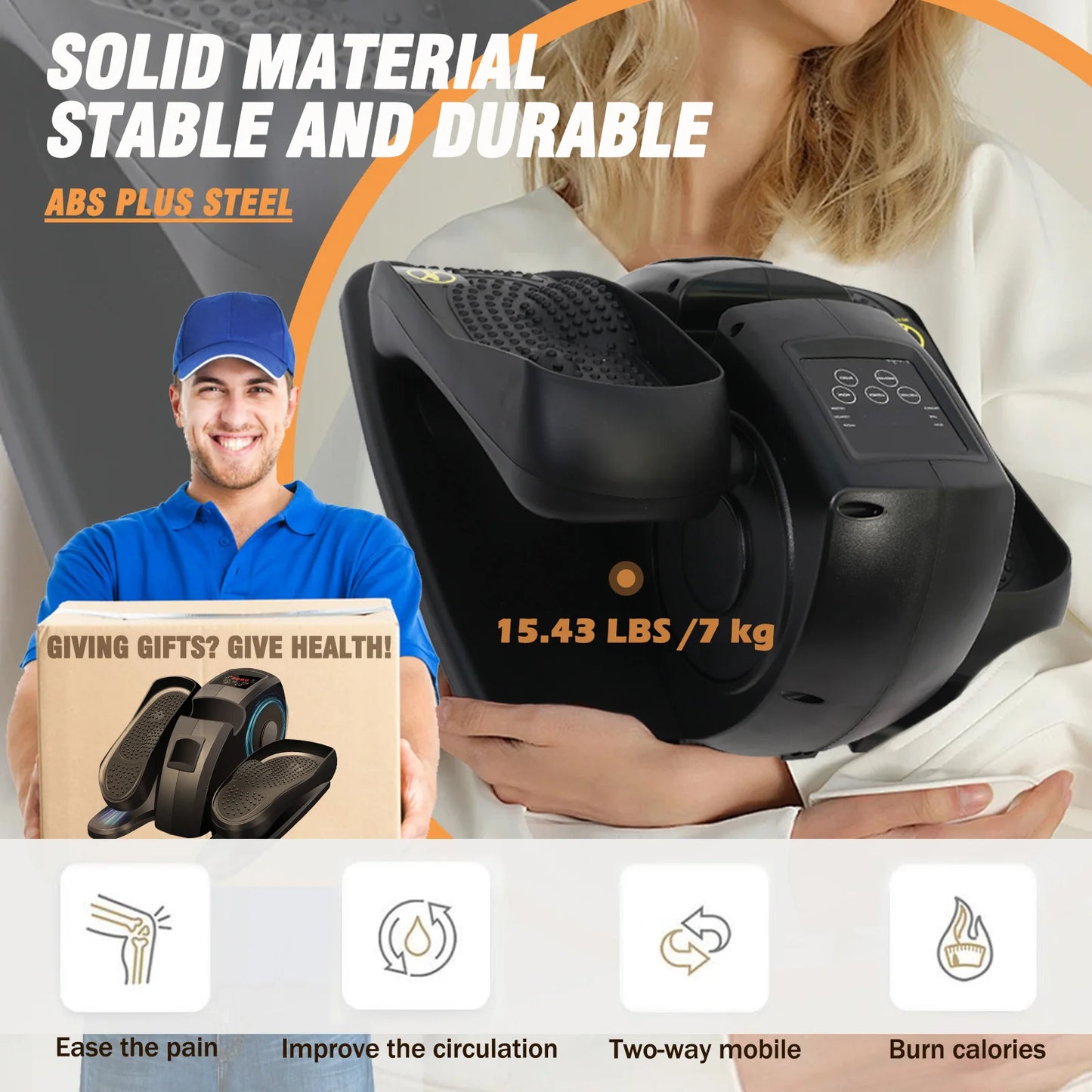Mini Portable Under-Desk Elliptical Machine with Pre-Installed Seated Pedal Leg Exerciser Remote Control for Seniors Adults