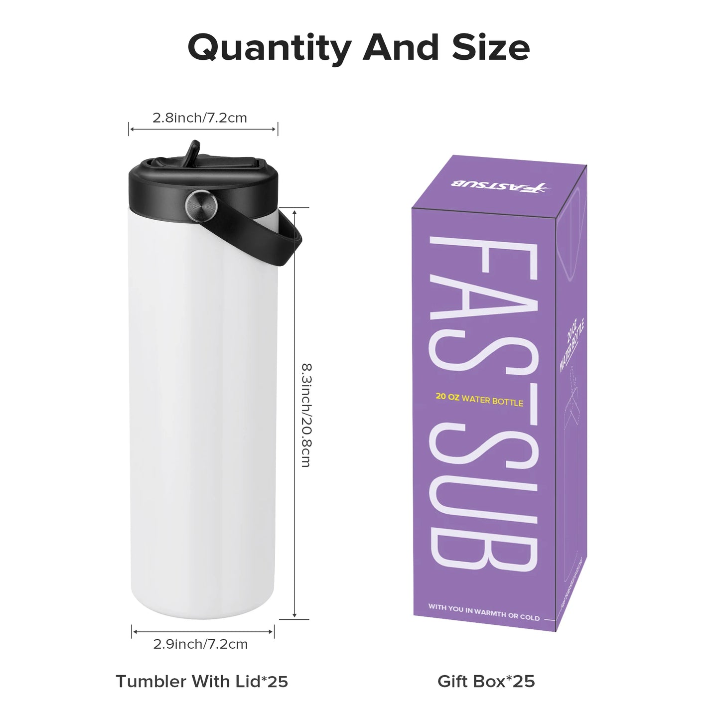 12/25 Pack 20OZ Sublimation Blanks Tumbler, Vacuum Flap With Flip Nozzle