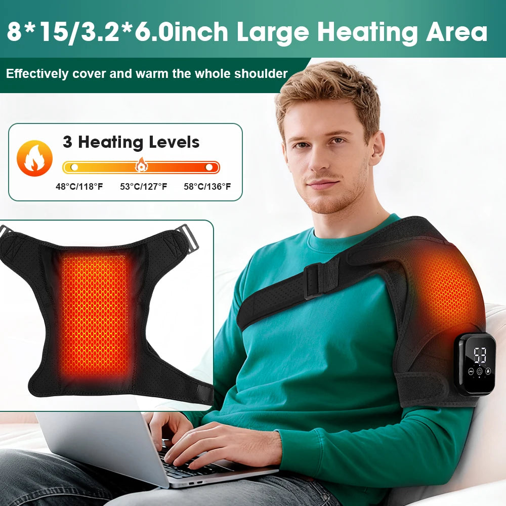 Cordless Heated Shoulder Massager, Electric Shoulder Heating Pad with 3 Vibration Modes, LED Display Hot Compress Joint Brace