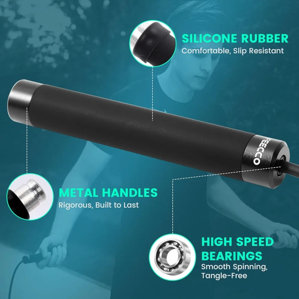 1/2 lb Weighted Jump Rope for Boxing, Cardio, Crossfit Workout, 8~11ft Adjustable Steel Ropes with Ball Bearings and Metal Handles