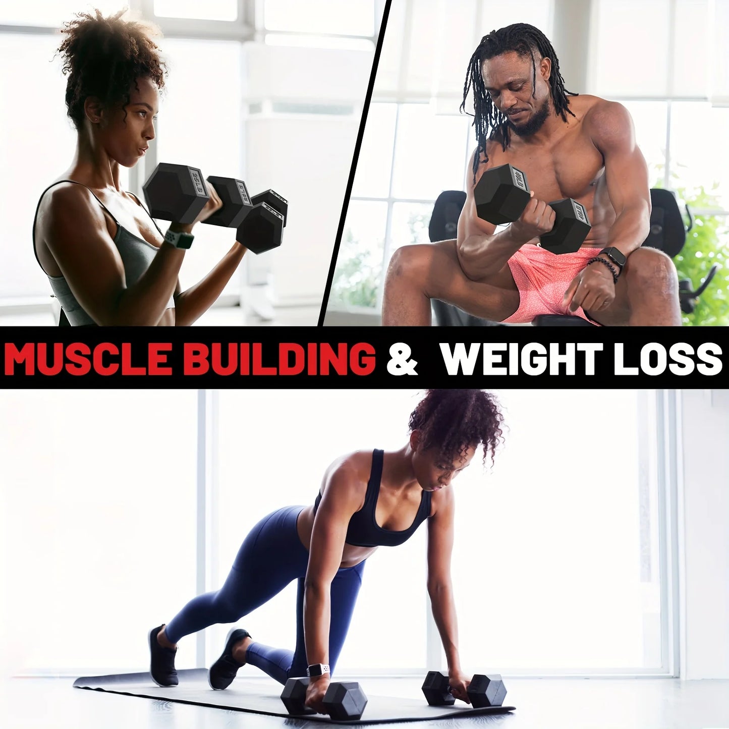 40-355LB HEX Dumbbell Set Rubber Encased Home Gym Dumbbells For CrossFit & HIIT, Strength Training Weights With Ergonomic Grip, Durable Cast Iron Construction & Non-Slip Rubber Coating For Full-Body Workouts, Ideal For Fitnes
