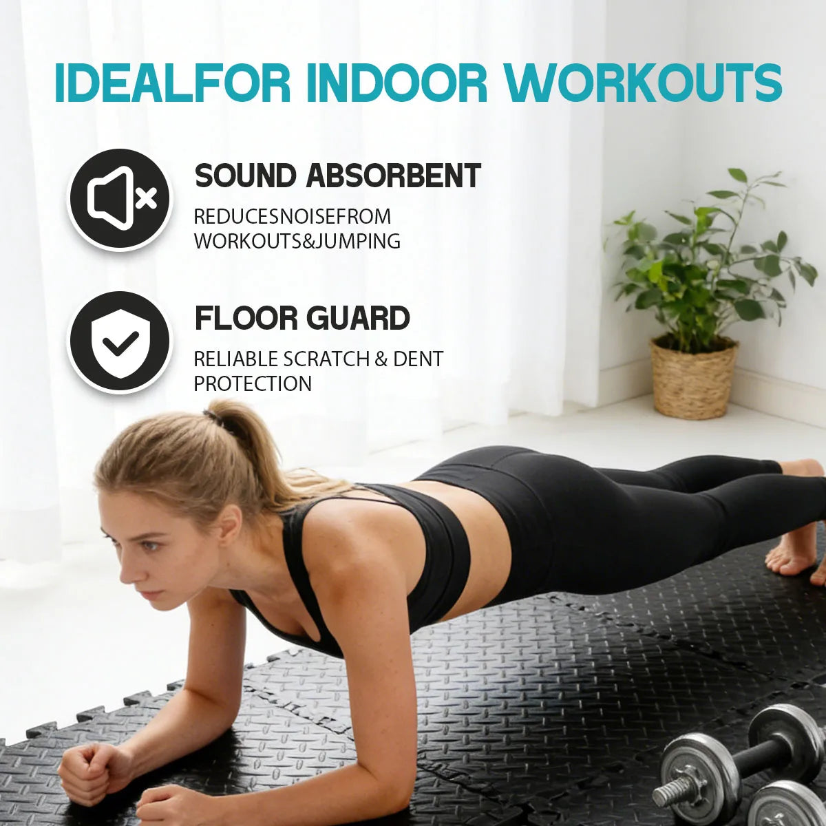 Interlocking Foam Floor Tiles for Home Gym, Mat for Home Workout Equipment, 20in X 20in-In-64sqft.