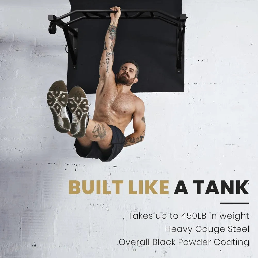 Multifunctional Wall Mounted Pull Up Bar with Pulley System, 48" Multi-Grip Chin Up Bar, Cable Attachments Included for Upper Body Workouts