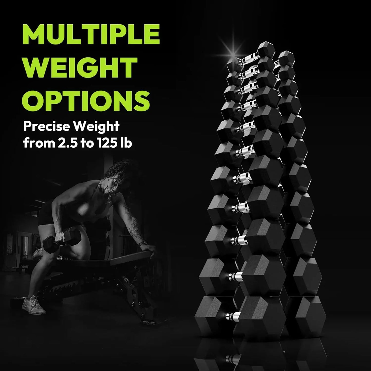 Hex Dumbbell Set 2.5-65 lb Rubber Encased Weights for Strength Training with Non-Roll Hexagonal Head