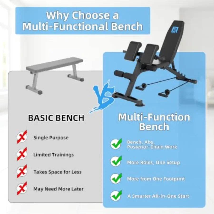 Multi-Functional Weight Bench Adjustable Roman Chair Ab Trainer for home gym use, steel frame, black, foldable and space-saving