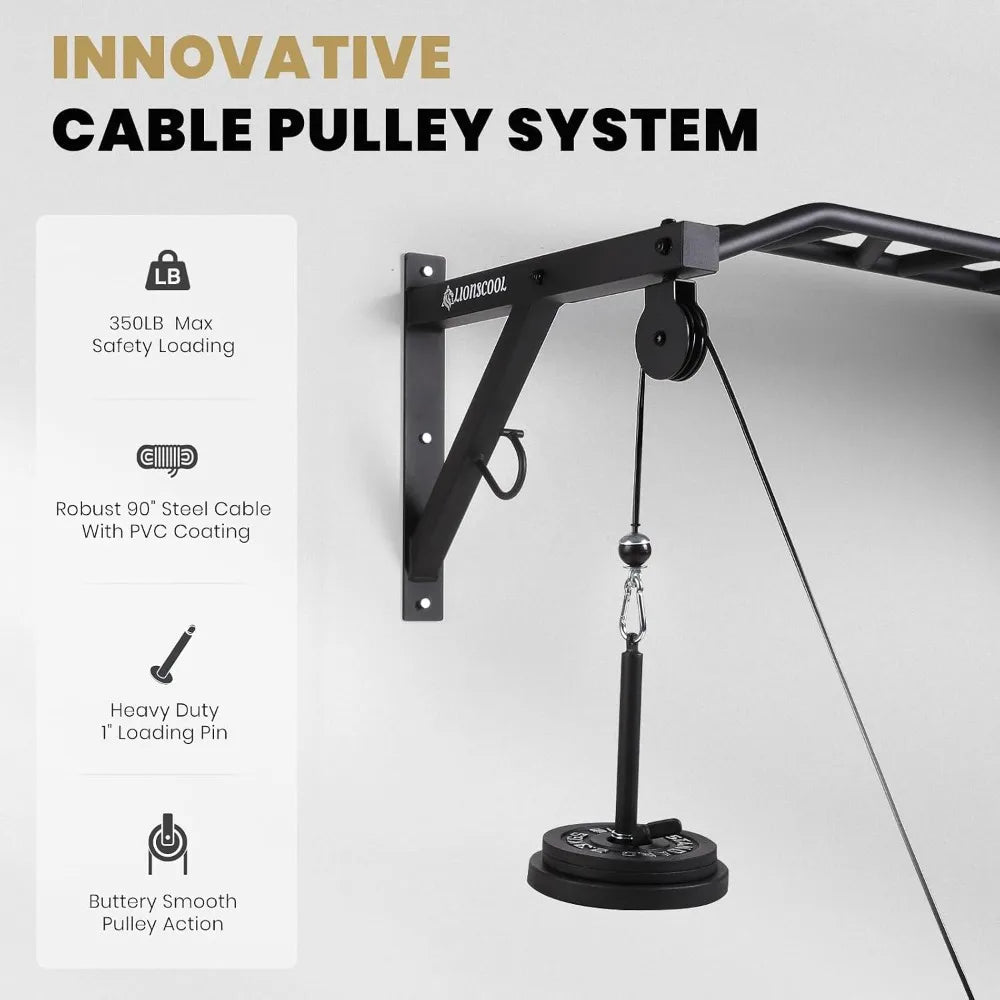 Multifunctional Wall Mounted Pull Up Bar with Pulley System, 48" Multi-Grip Chin Up Bar, Cable Attachments Included for Upper Body Workouts