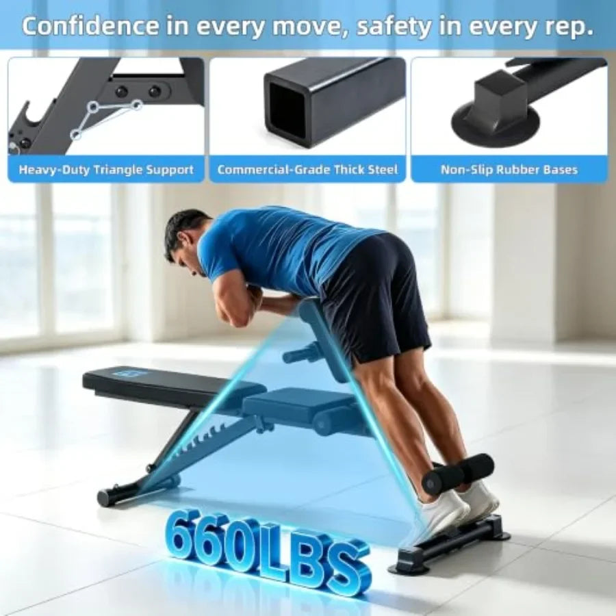 Multi-Functional Weight Bench Adjustable Roman Chair Ab Trainer for home gym use, steel frame, black, foldable and space-saving