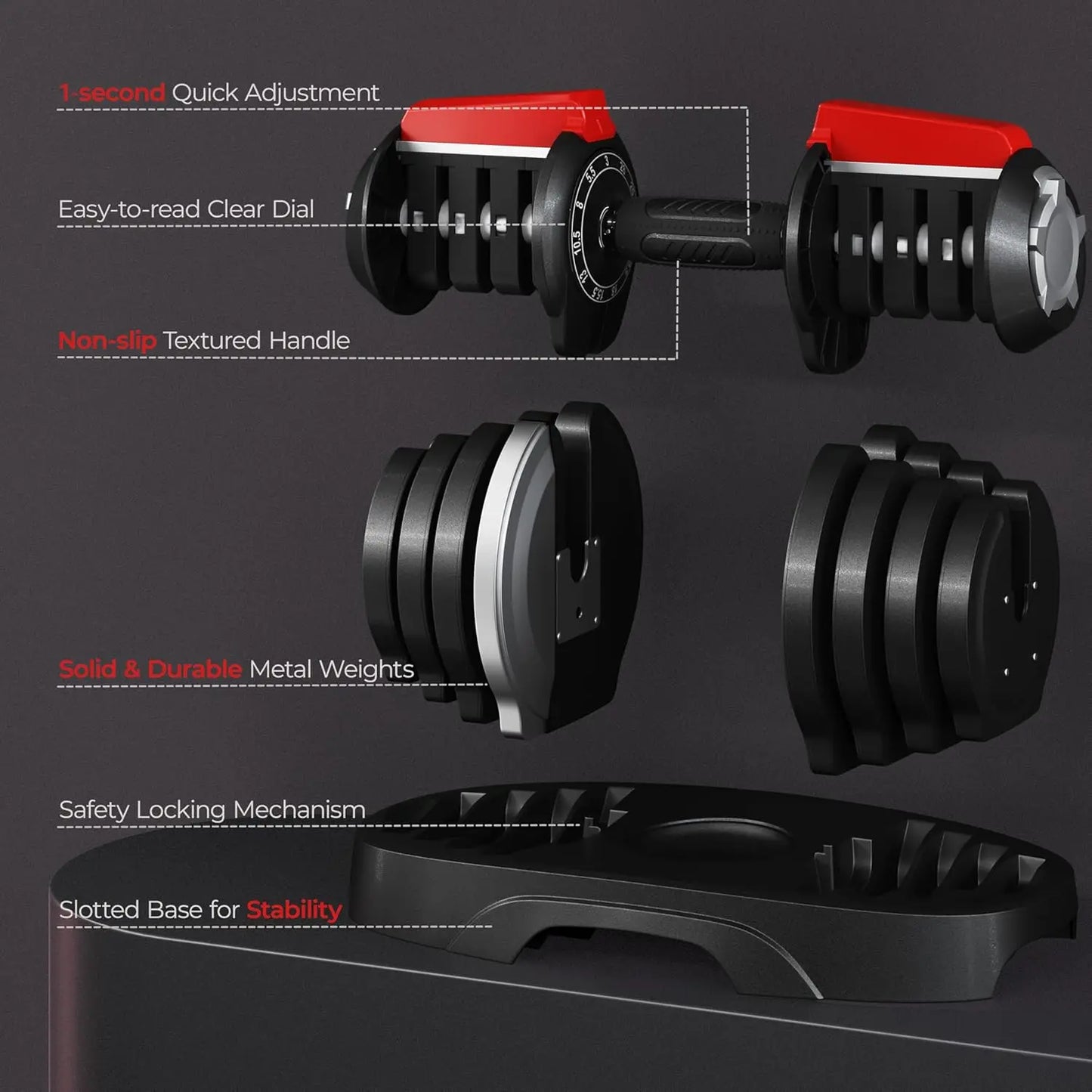 Adjustable Dumbbell Set 28 LBS Adjustable Dumbbells Fast Adjust Dumbbell Weight Set with Anti Slip Handle and Tray for