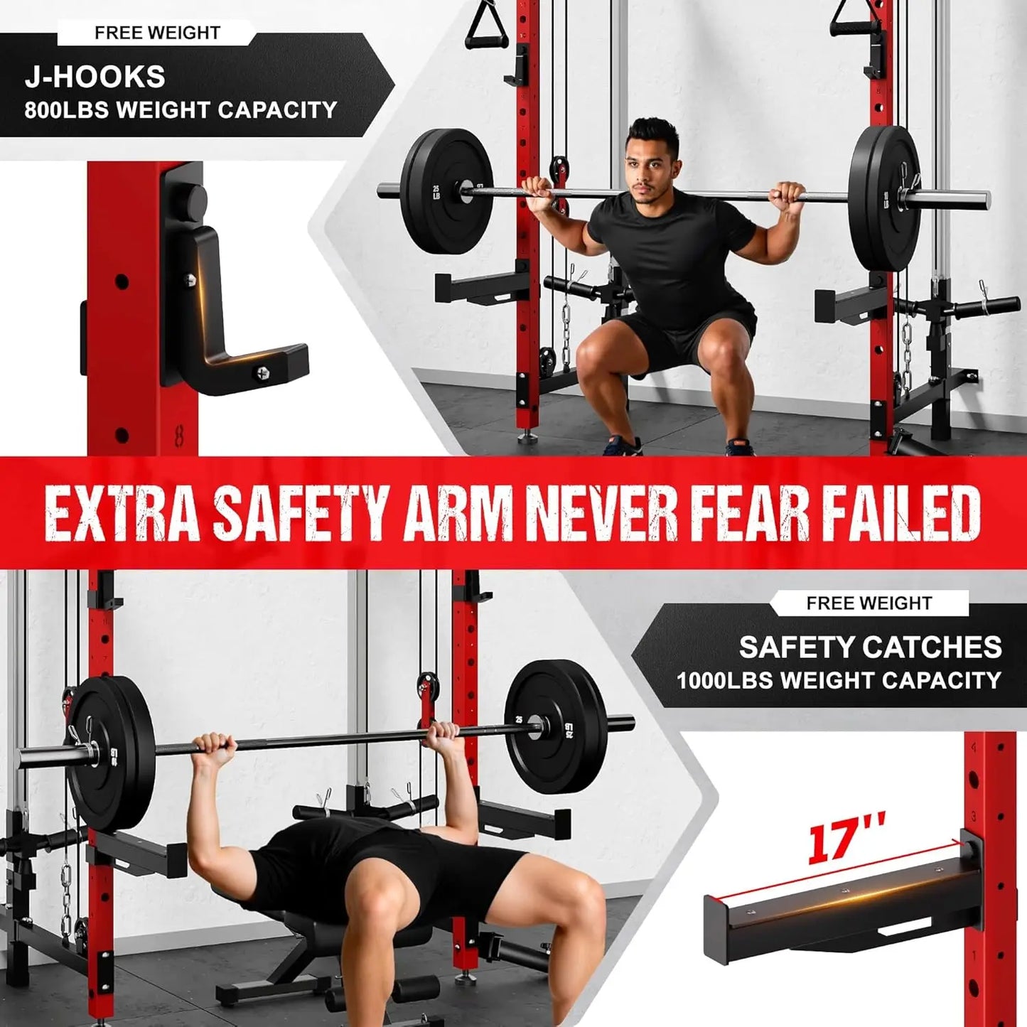 WM3-V4 Folding Squat Rack, Wall Mounted Power Rack with Dual Independent Pulley System, Functional Trainer with 5, Custom