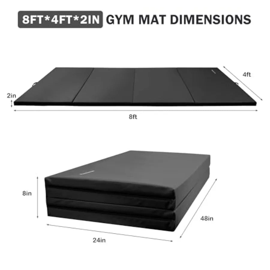 Folding Exercise Gymnastics Mat 4'x8'x2 for Home Gym Yoga Pilates Tumbling MMA Core Training, High-Density EVA Foam, Black/Blue