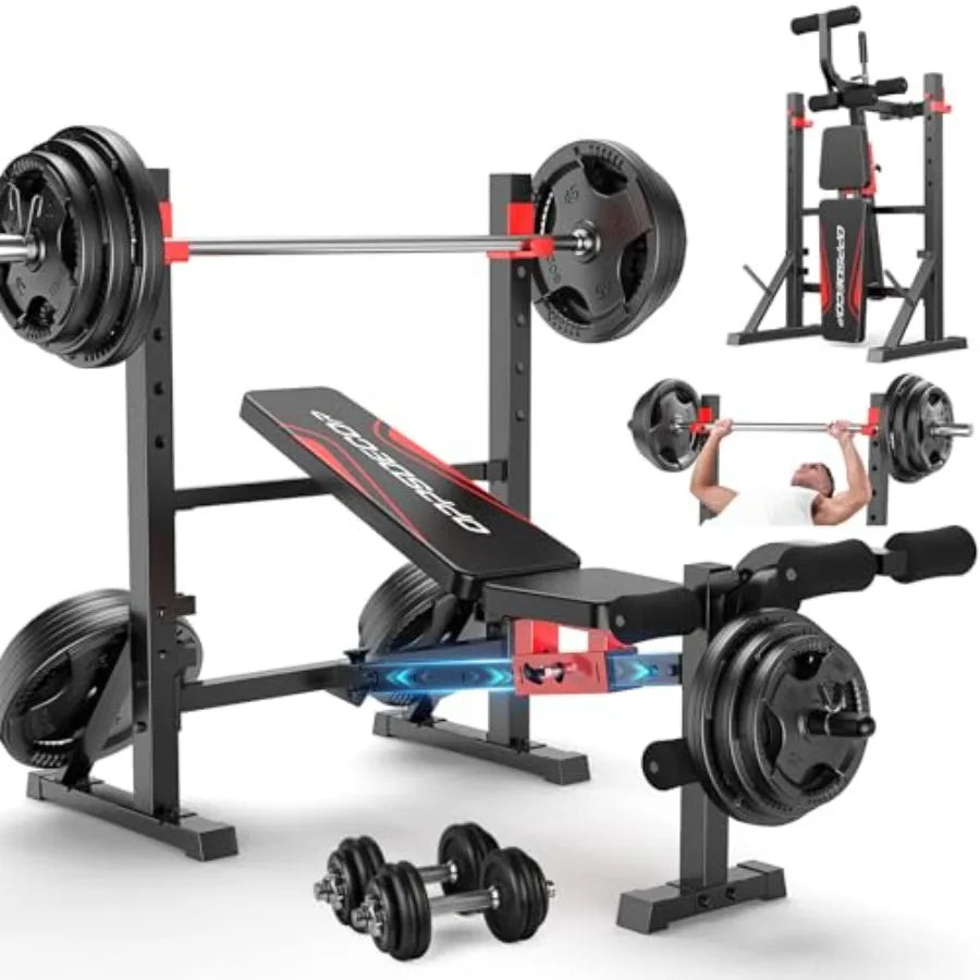 Home Gym Weight Bench Set with Squat Rack: 900 LBS Ccity Adjustable Flat/Incline/Decline Bench Leg Extension Curl Foldable Stee