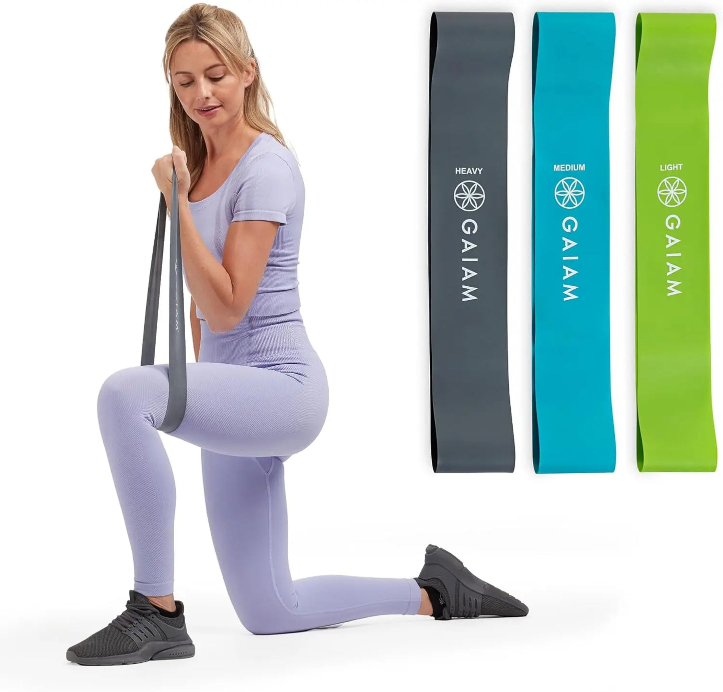 Resistance Bands Set of 3 Light Medium Heavy for Lower Body Workout Glutes Legs Yoga Physical Therapy Exercise Guide Included