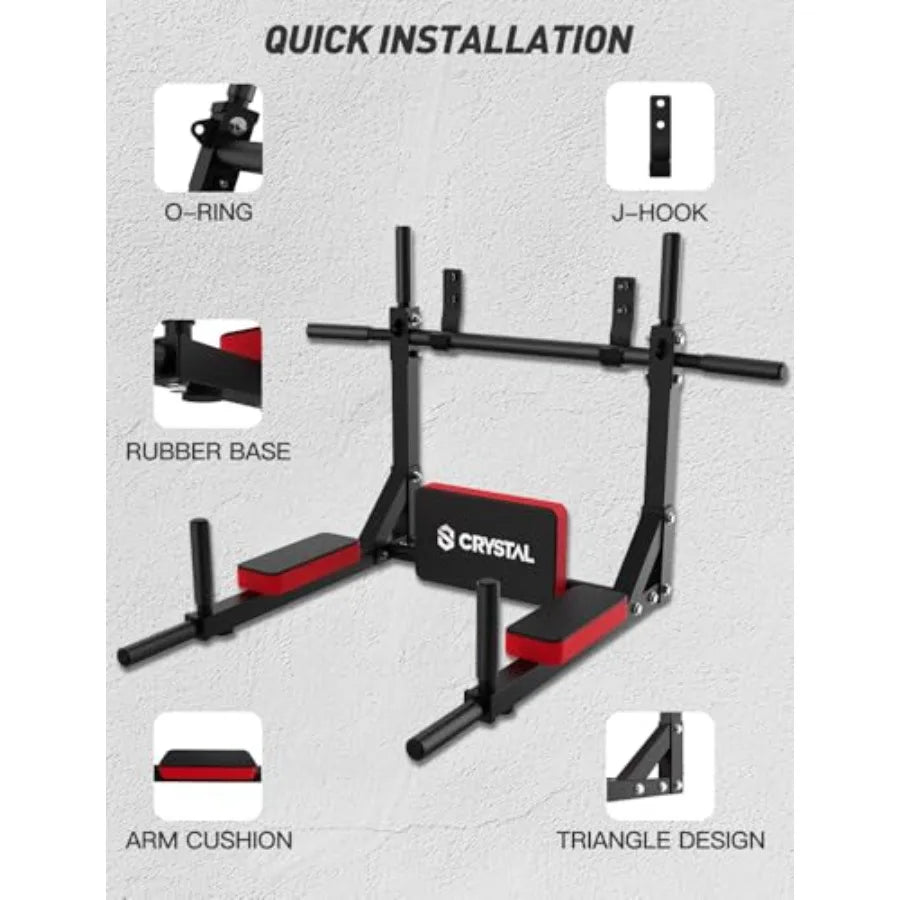 Multifunctional Wall Mounted Pull Up Bar Chin Up Bar and Dip Station Heavy Duty Steel Supports to 440 Lbs Home Gym