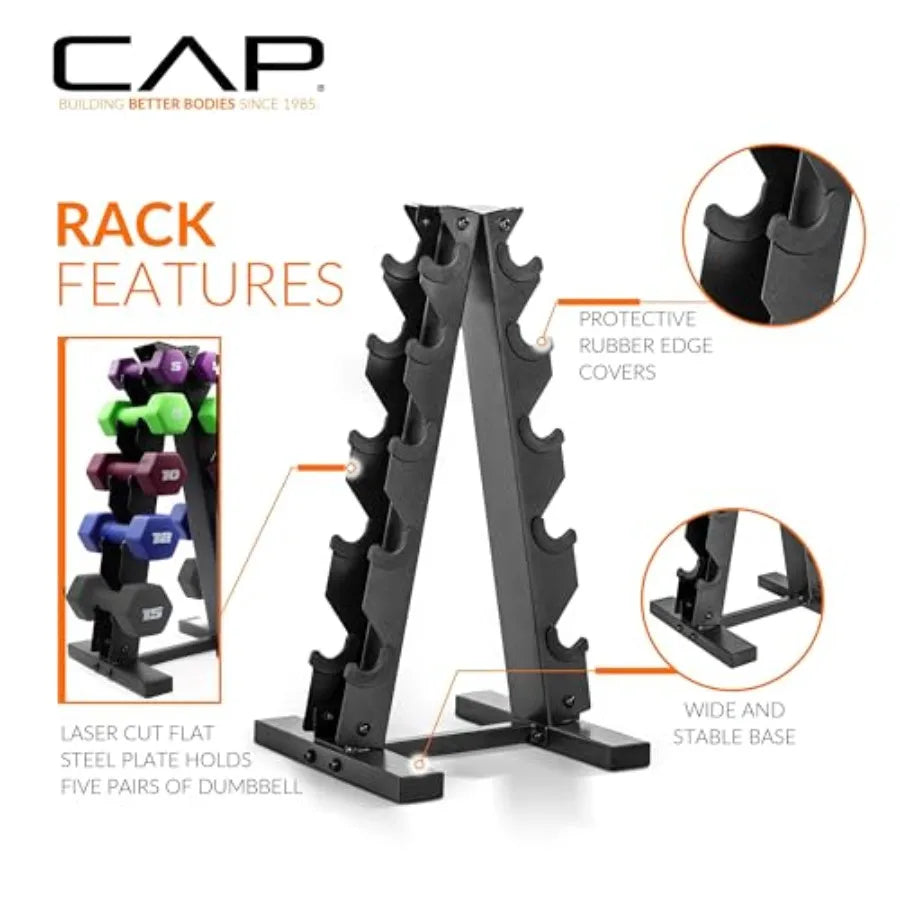 Barbell 100 LB Set of Neoprene Dumbbells with Rack Color Series 5, 8, 10, 12 and 15 LB pairs