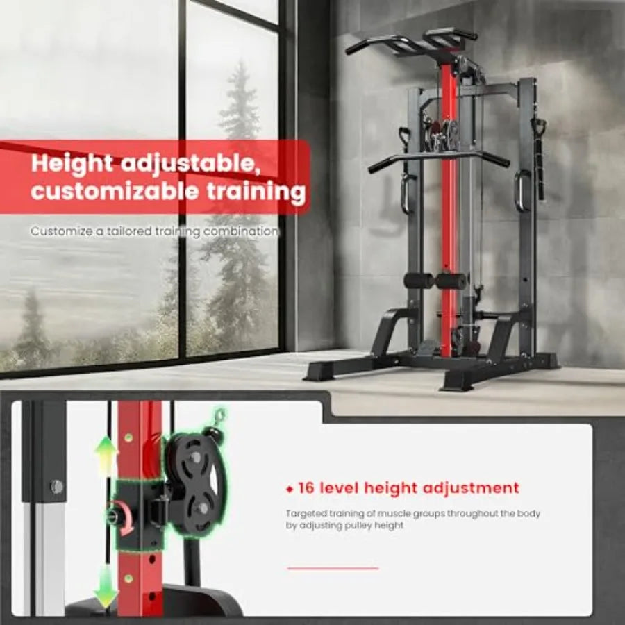 Home gym functional trainer for home use steel construction black color 450LBS capacity with LAT pulldown power cage cable cros