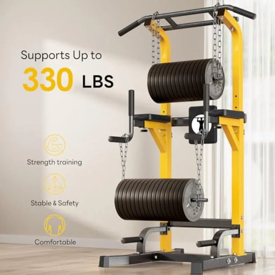 SogesPower Multi-Function Power Tower Pull Up Bar Station 10-Level Adjustable Height Home Gym Workout Equipment Steel Black Str