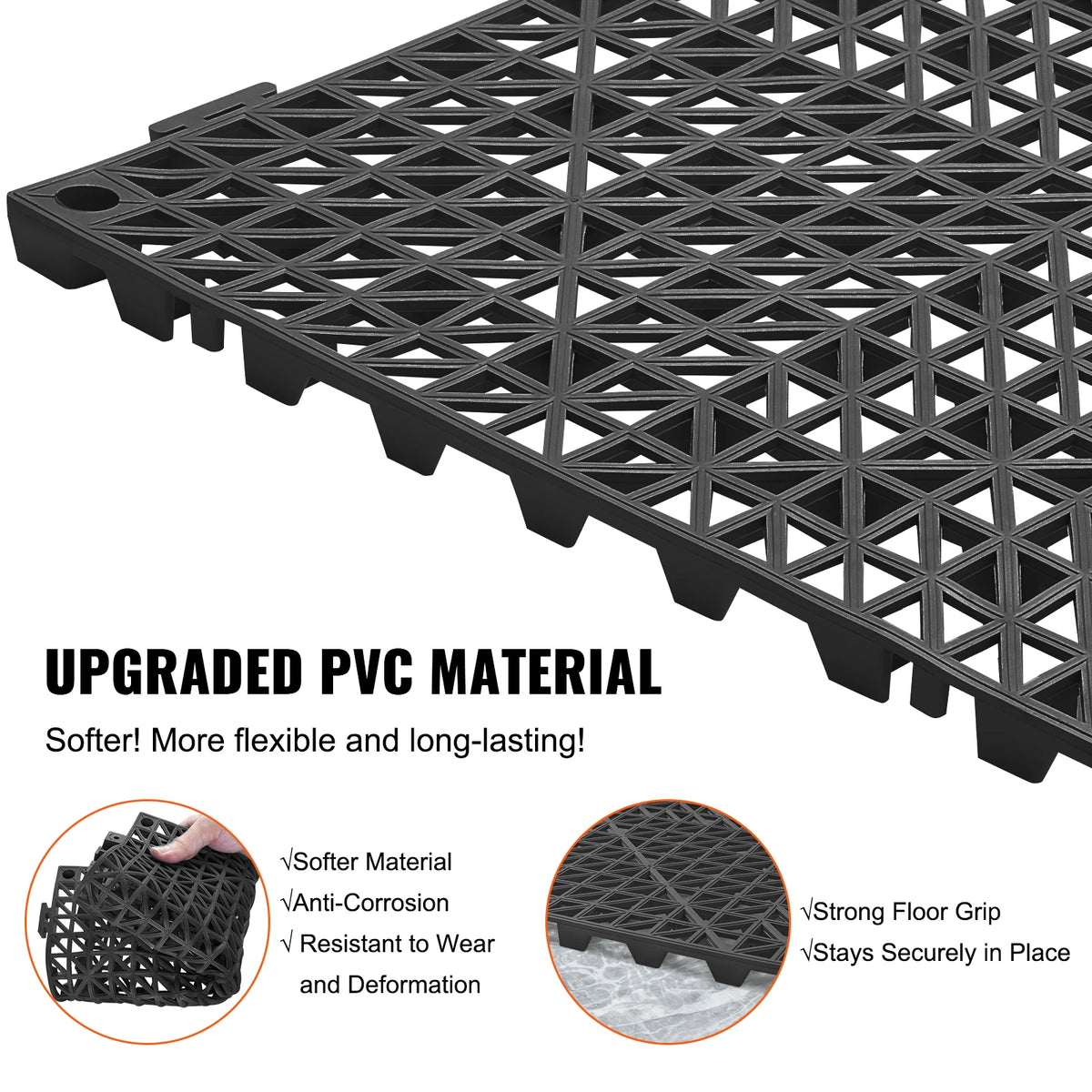 Interlocking Tile 12/50/55PCS 12"x12" Splicing Soft PVC Drainage Floor Tiles Non-Slip Drainage Holes for Bathroom Pool