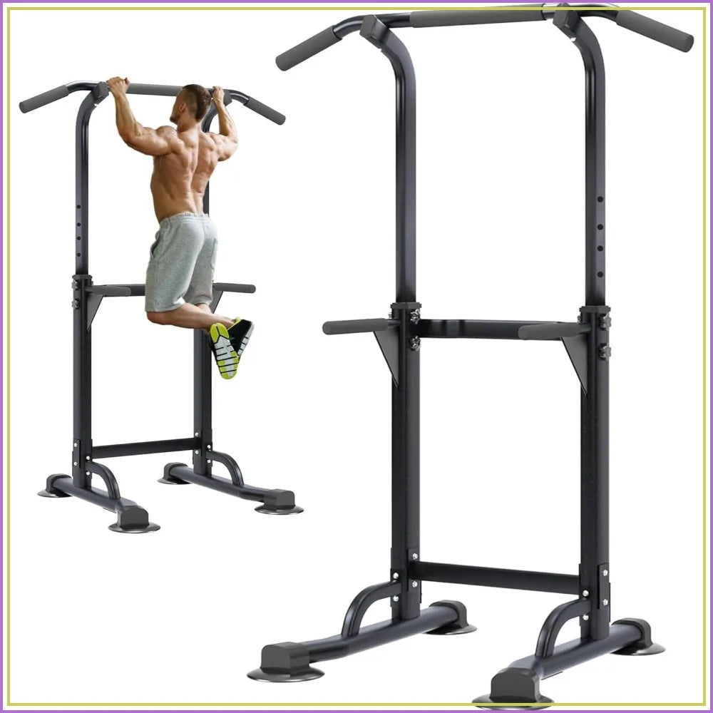 Free Standing Pull Up Bar & Dip Station, Height Adjustable Home Gym Strength Training Equipment