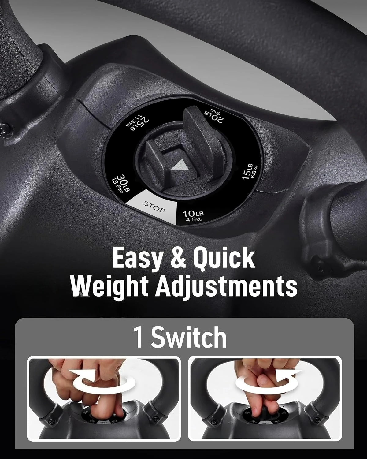 Adjustable Kettlebell 30‑50 LB 5‑in‑1 Quick‑Change Weight Set with Ergonomic Curved Handle for Home Gym Workouts, Strength Training and HIIT Workouts, Available in White and Black