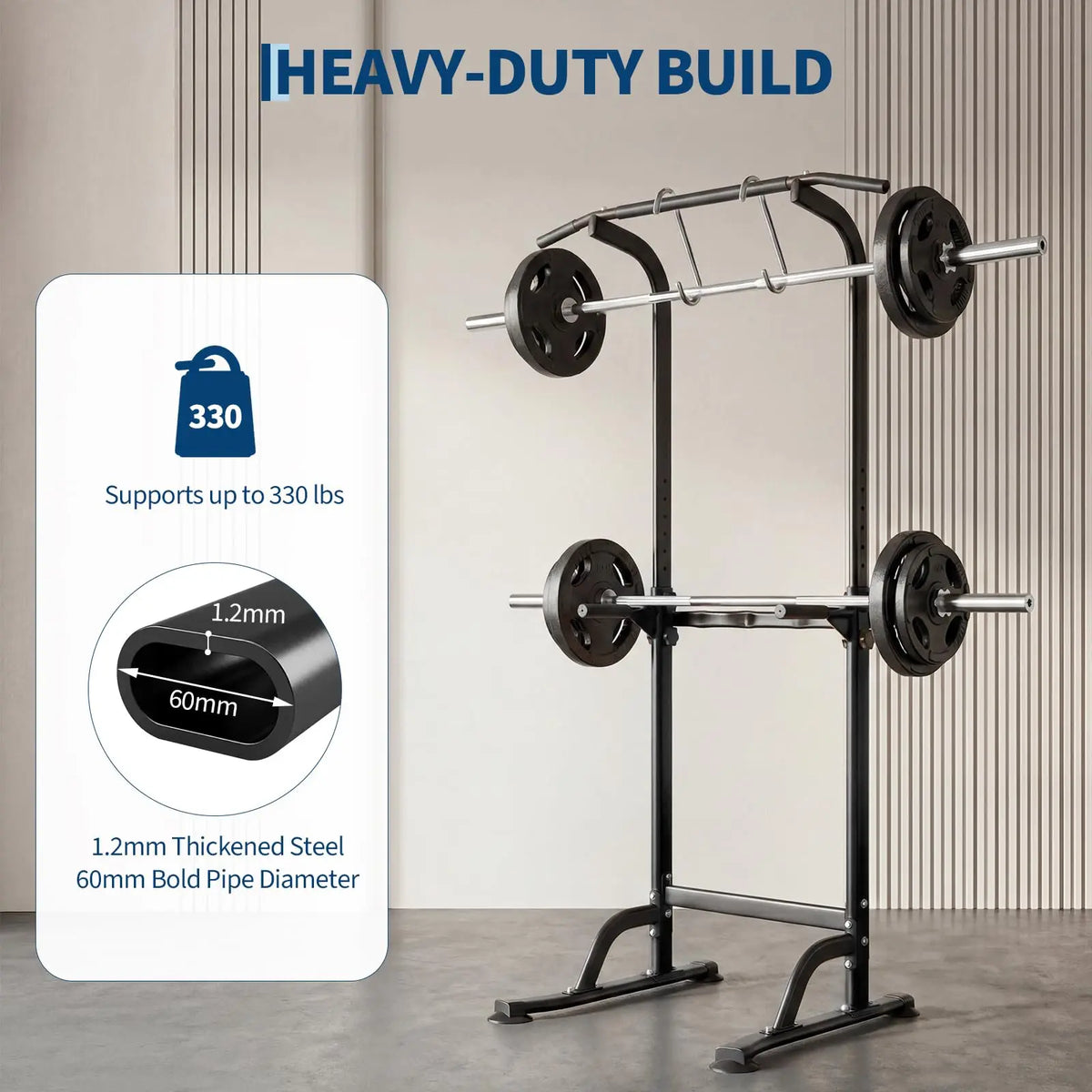 Multi-Function Power Tower Dip Station With Pull Up Bar, 10-Level Height Adjustable, 330LBS Steel Home Gym Equipment