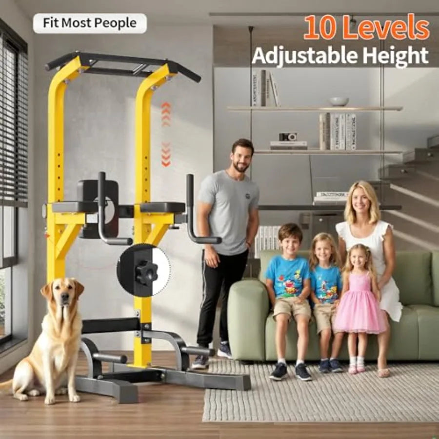 SogesPower Multi-Function Power Tower Pull Up Bar Station 10-Level Adjustable Height Home Gym Workout Equipment Steel Black Str