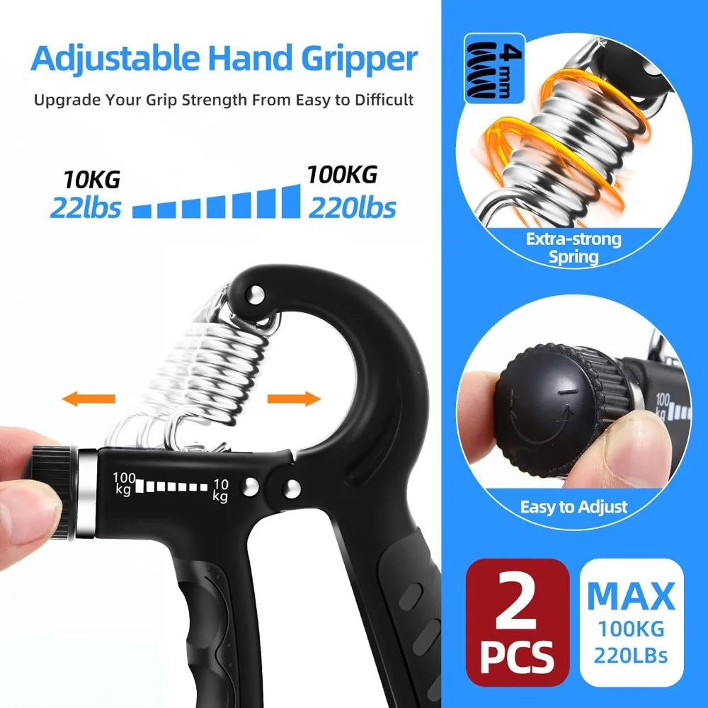 Adjustable Hand Gripper 22-220Lbs, Forearm Strengthener for Muscle Building & Injury Recovery