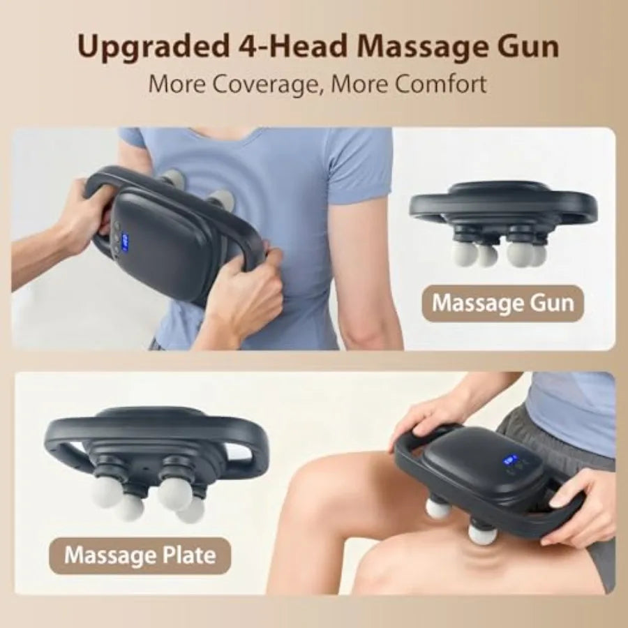 4 Head Massage GunUpdate 25W Powerful Motor for Deep Tissue Percussion Massager with 99 Intensity Levels for Neck Back Shoulder