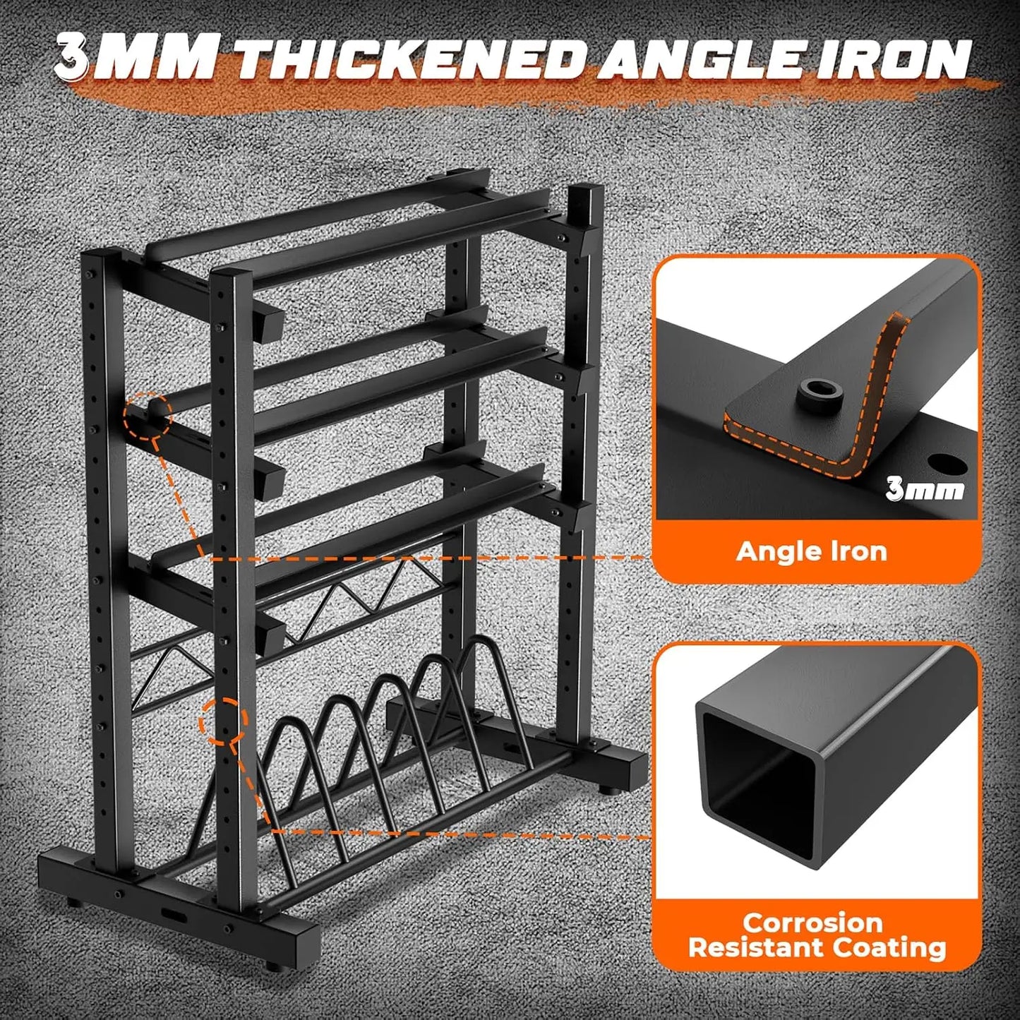 Upgraded Four Tier Dumbbell Rack, 1100LBS Weight Rack for Home Gym, Barbell Holder Bumper Plate Storage Rack with Adjustable Height and Width Design, Heavy Duty Weight Storage Organizer