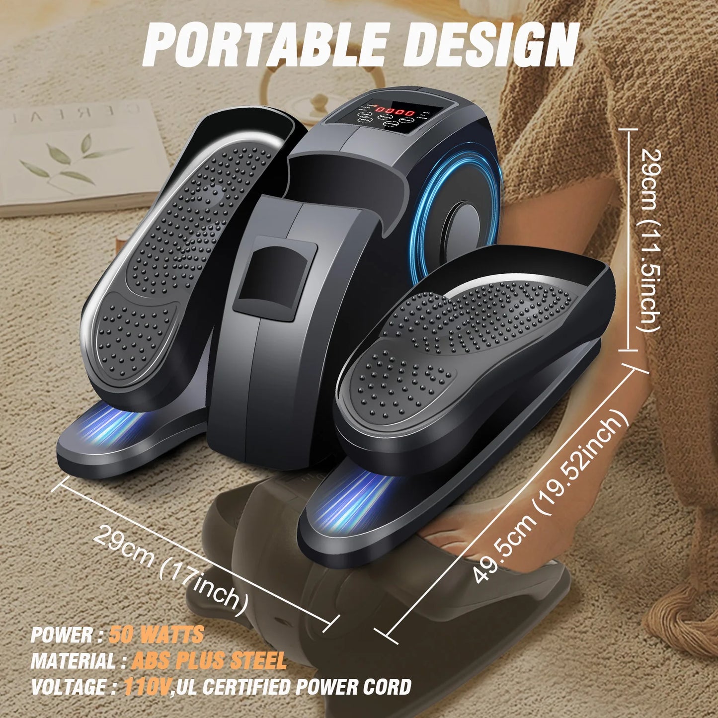 Mini Portable Under-Desk Elliptical Machine with Pre-Installed Seated Pedal Leg Exerciser Remote Control for Seniors Adults