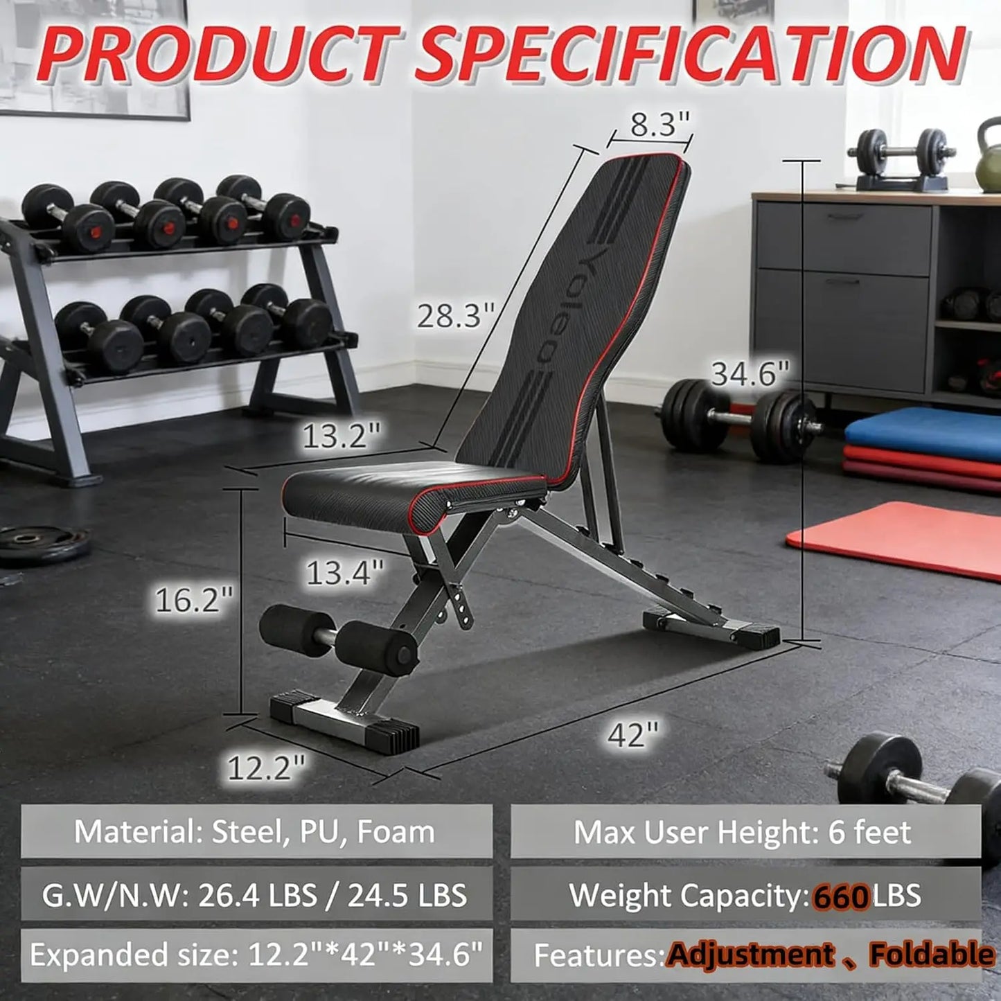 6-in-1 Adjustable Weight Bench Set for Home Gym - Leg Press, Preacher Curl, Squat Rack