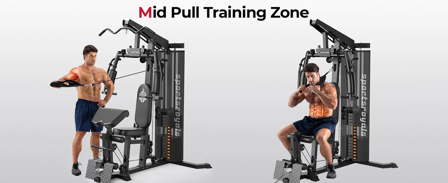 Sportsroyals Home Gym Equipment, 150LBS Weight Stack, Full Body Workout Machine with Pulley System for Strength Training