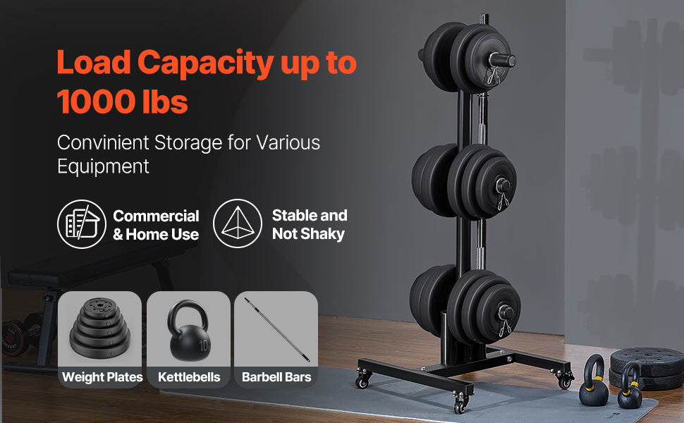 Weight Plate Rack Standard Weight Plate Tree with Wheels 1000 lbs Load Capacity Home Gym Barbell Rack Storage Stand